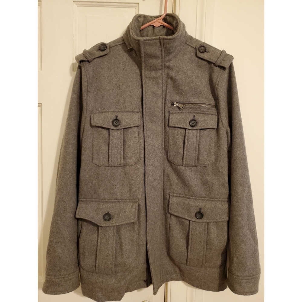 Express Men's Wool Blend Hooded Military Coat